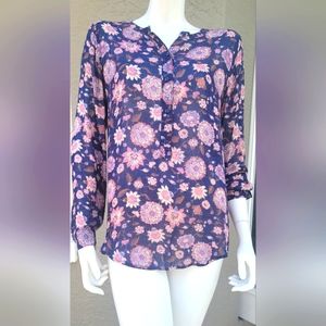 Lucky Brand cottage core dark floral long sleeves shirt size S